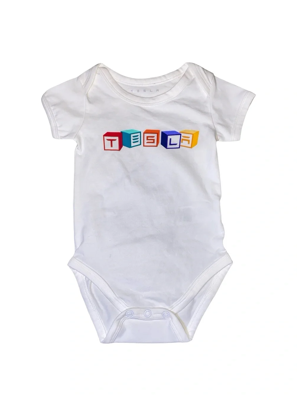 Official Tesla Babies Block Onesie Bodysuit White Size 3-6 Months
